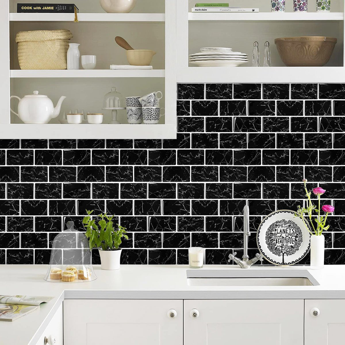 Subway Stick on Tile (Black Marble) - Sticky Tiles™ Australia