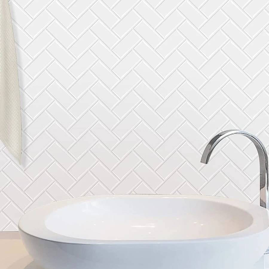 Herringbone Stick on Tile (Pure White) - Sticky Tiles™ Australia