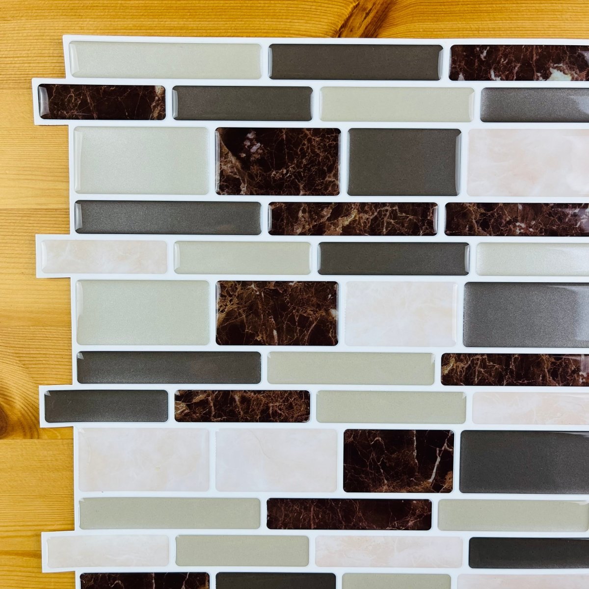 Mosaic Stick on Tile (Brown Marble/Beige) - Sticky Tiles™ Australia